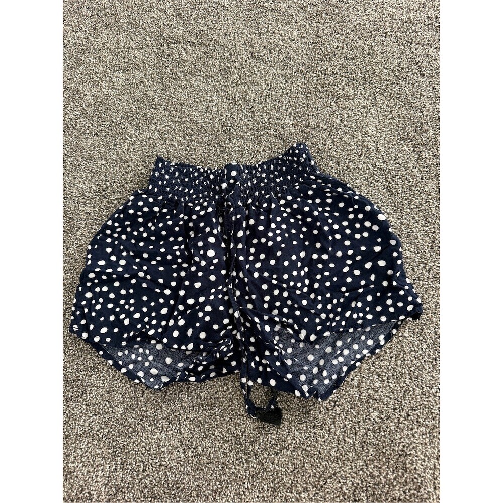 ONE5ONE Shorts Womens Size S Navy Blue White Polka Dot Smocked Waist